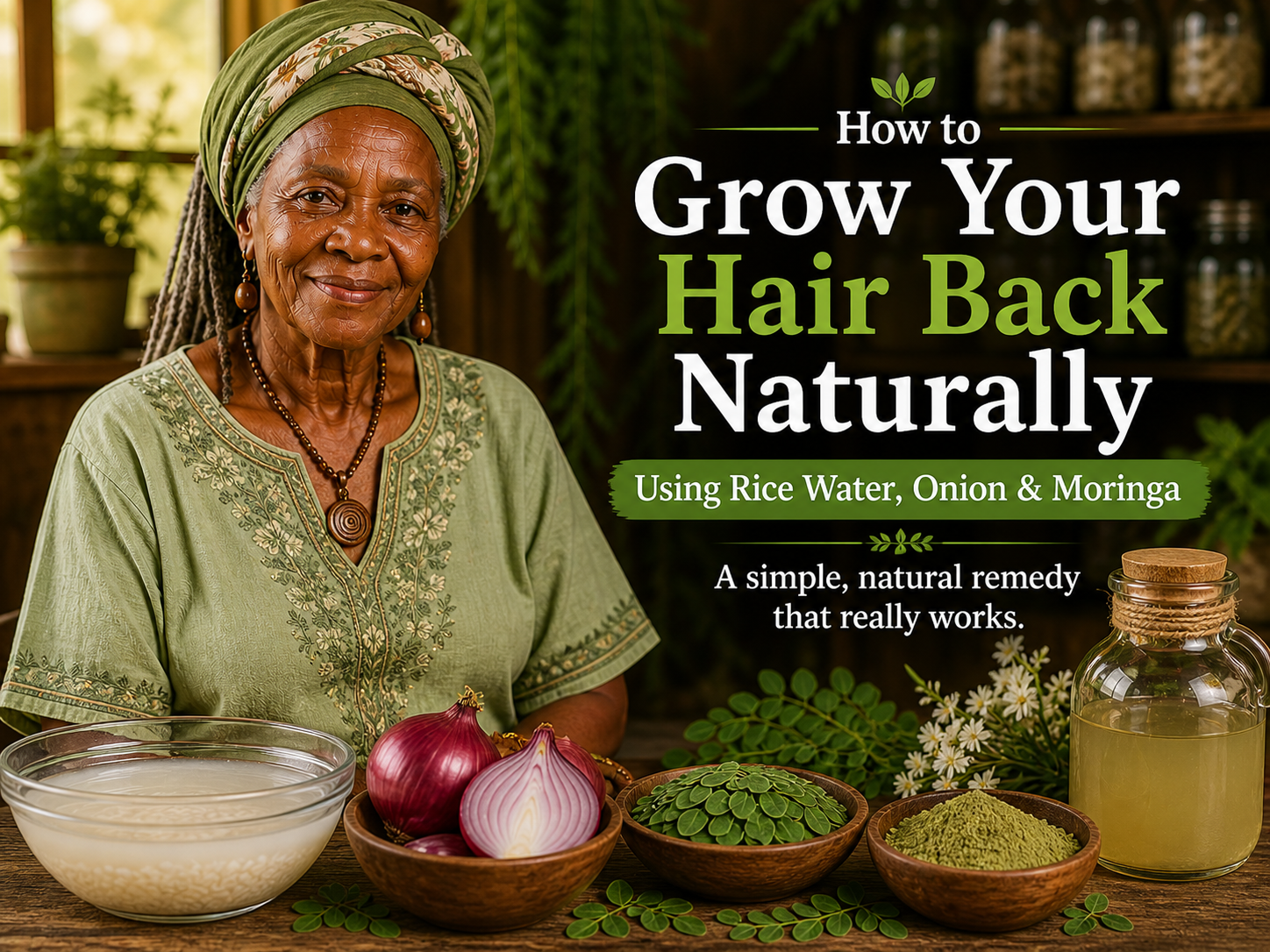 rice water onion and moringa powder for natural hair growth remedy